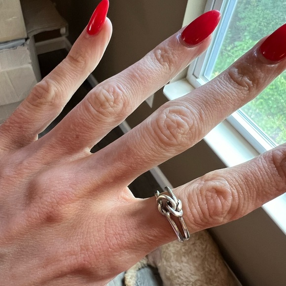 Vintage Retro Silver Tone Lovers Double Knot Loop Ring Size 7 - Picture 7 of 11